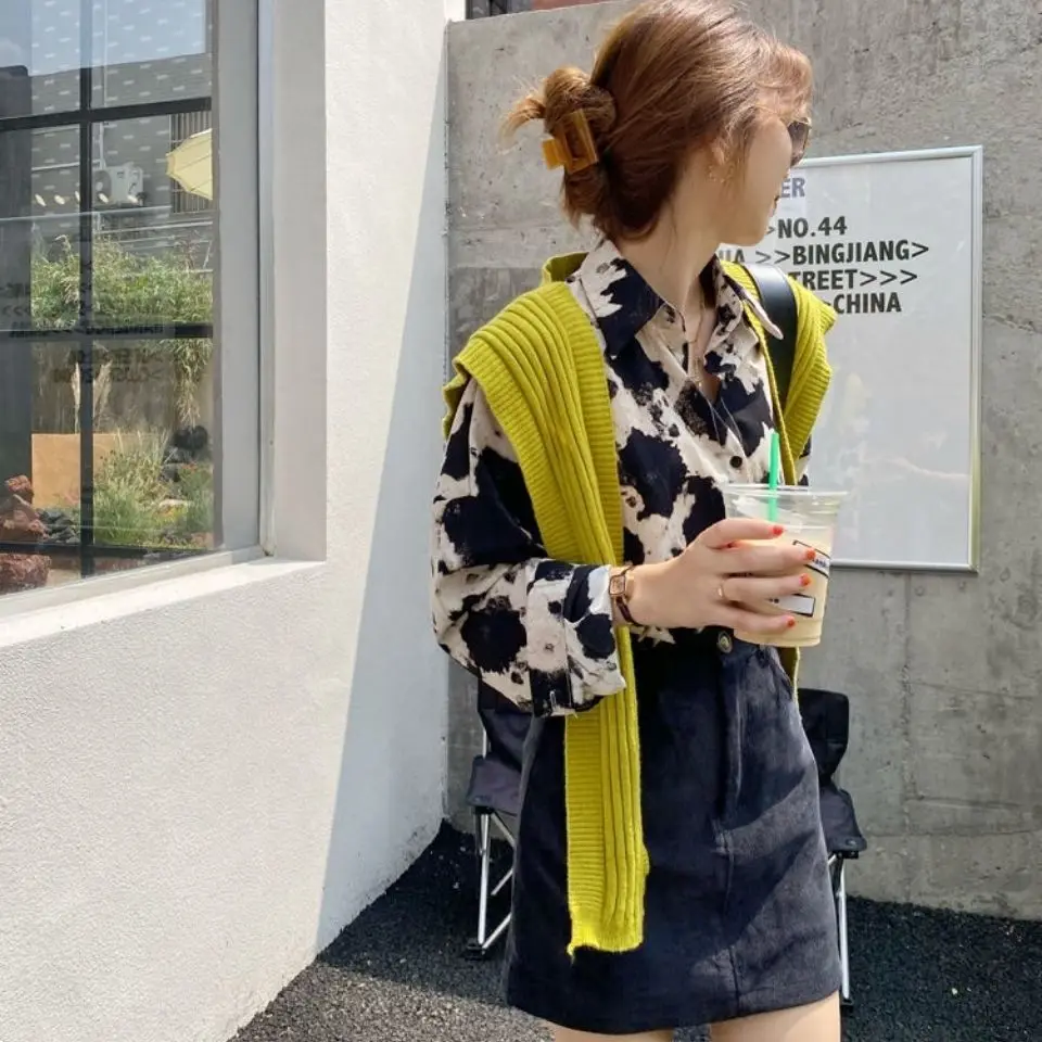 Новинка 2021 стильная Цветущая рубашка с коровьим узором модная Свободная в стиле