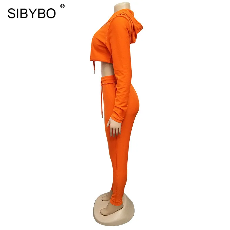 SIBYBO осень с капюшоном повседневные женские толстовки и брюки комплект с длинным рукавом спортивная одежда комплект из двух предметов Женские Карманы Тонкий сексуальный женский комплект