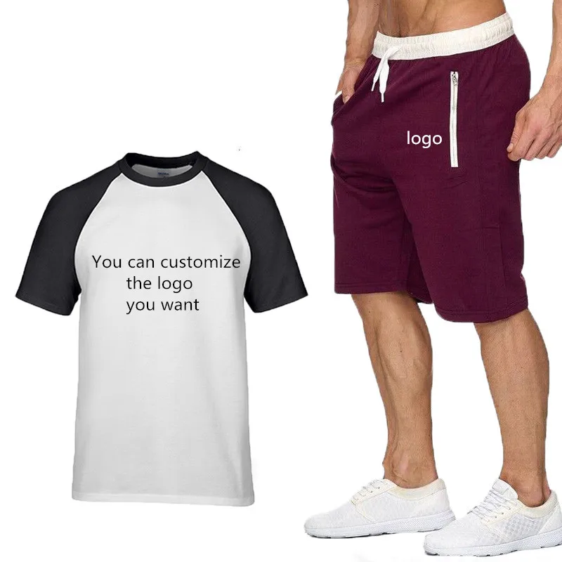 2020 New Men’s T-Shirt Custom LOGO Summer Short sleeve Harajuku high quality Cotton Men's Raglan T-shirt+shorts suit 2pcs | Мужская