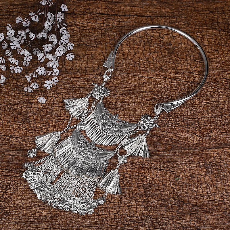 LosoDo National style exaggerated Tribal women's large collar Miao silver chest neck female jewelry show holiday gifts pusheen |
