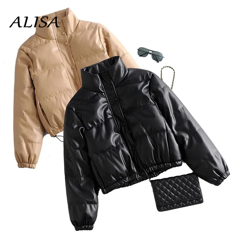 

Женская укороченная куртка из ПУ кожи, черная утепленная куртка с длинными рукавами, с подкладкой из искусственной кожи, верхняя одежда, осе...