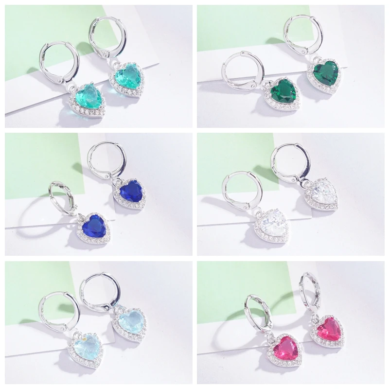 6 цветов Новое поступление серьги в форме сердца из белого золота висячие с