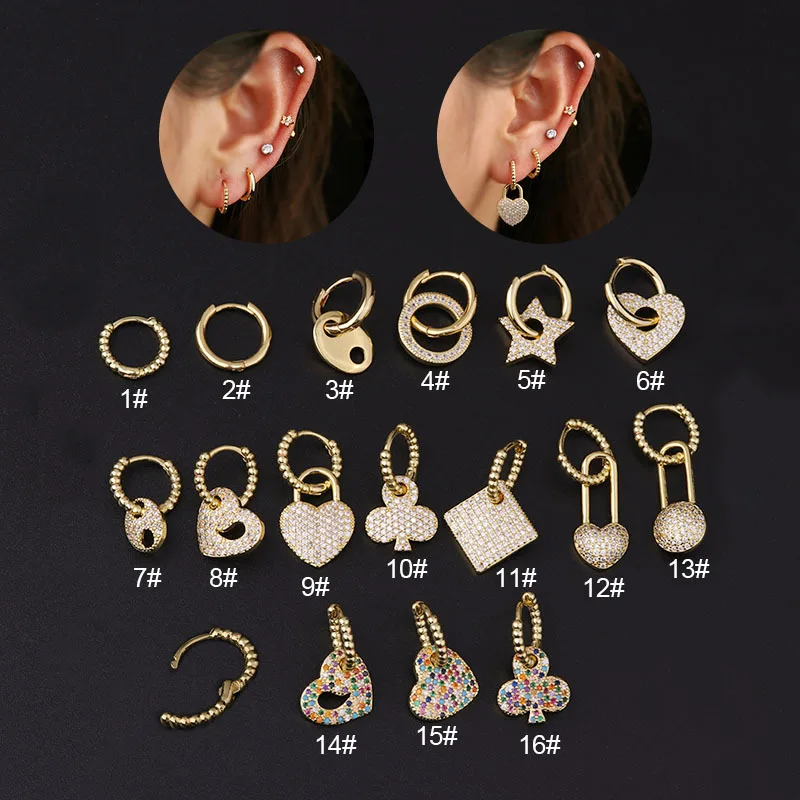 

1PC Fashion Bohemia Hoop With Drop Earrings CZ Heart Square Irregular Cartilage Earring Helix Boby Piercing Jewelry