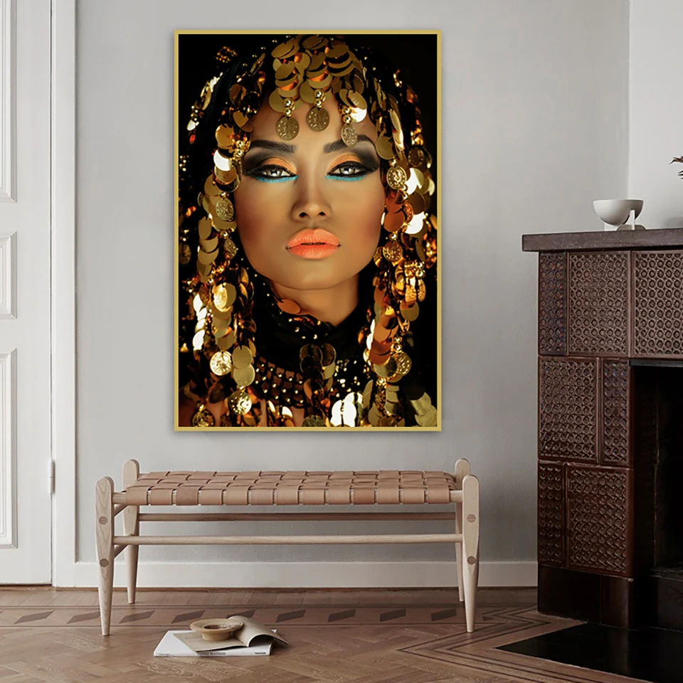 Настенный художественный постер блестящий золотой макияж фотография для