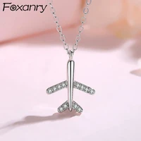 foxanry 925 stamp necklace for women new fashion party accessories creative sweet sparkling wing zircon bride jewelry