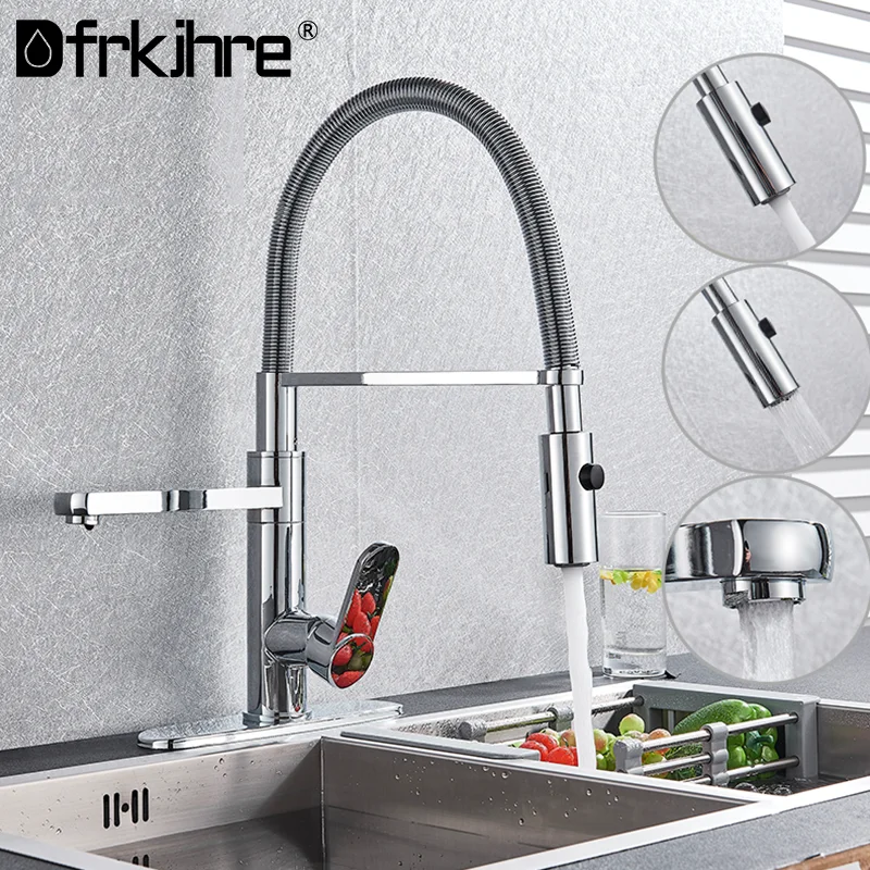 Хромированный смеситель для кухни насадка с распылителем горячей и холодной