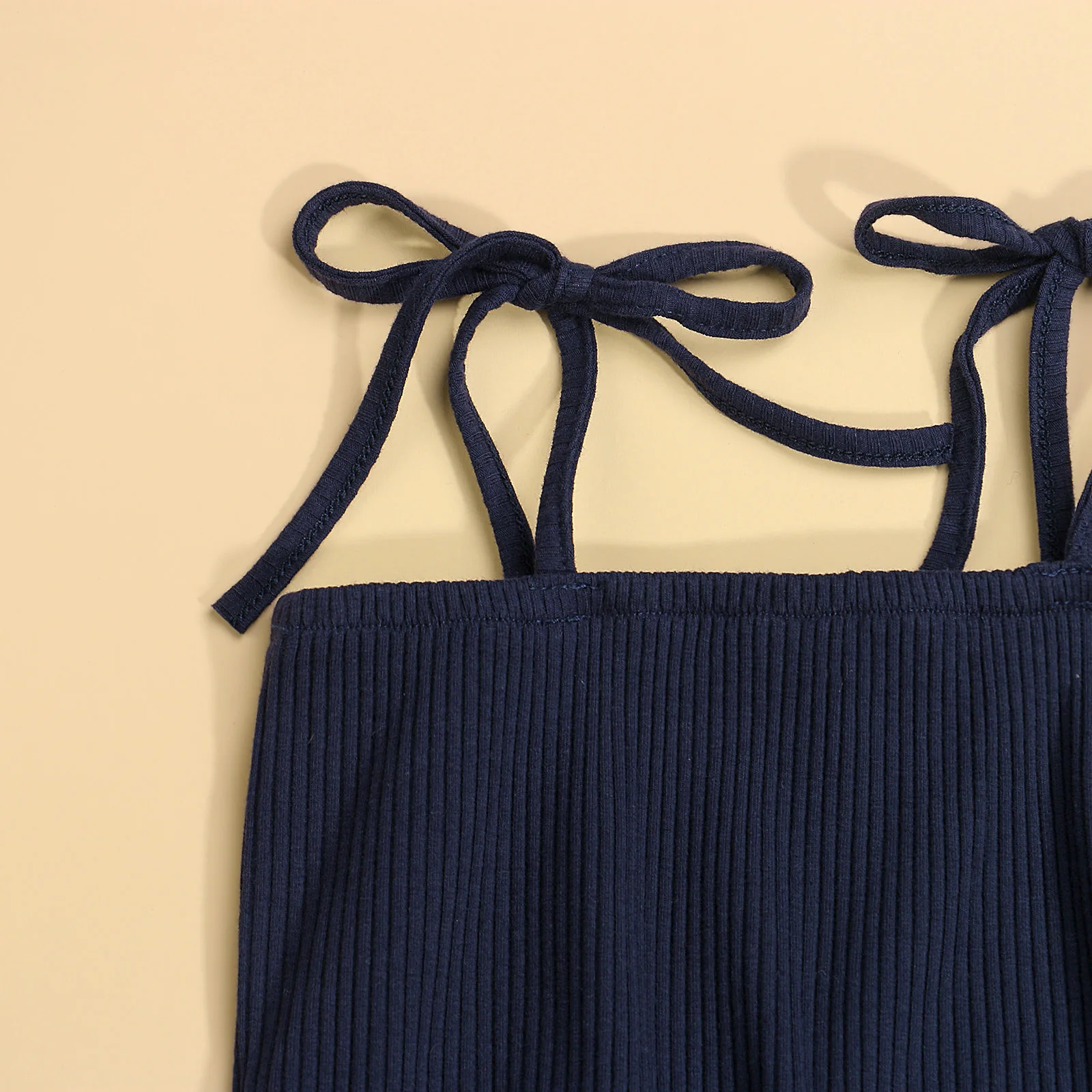 

Girls Clothes Set Solid Color Sleeveless Tie-up Cropped Tops Leopard Print Flared Trousers