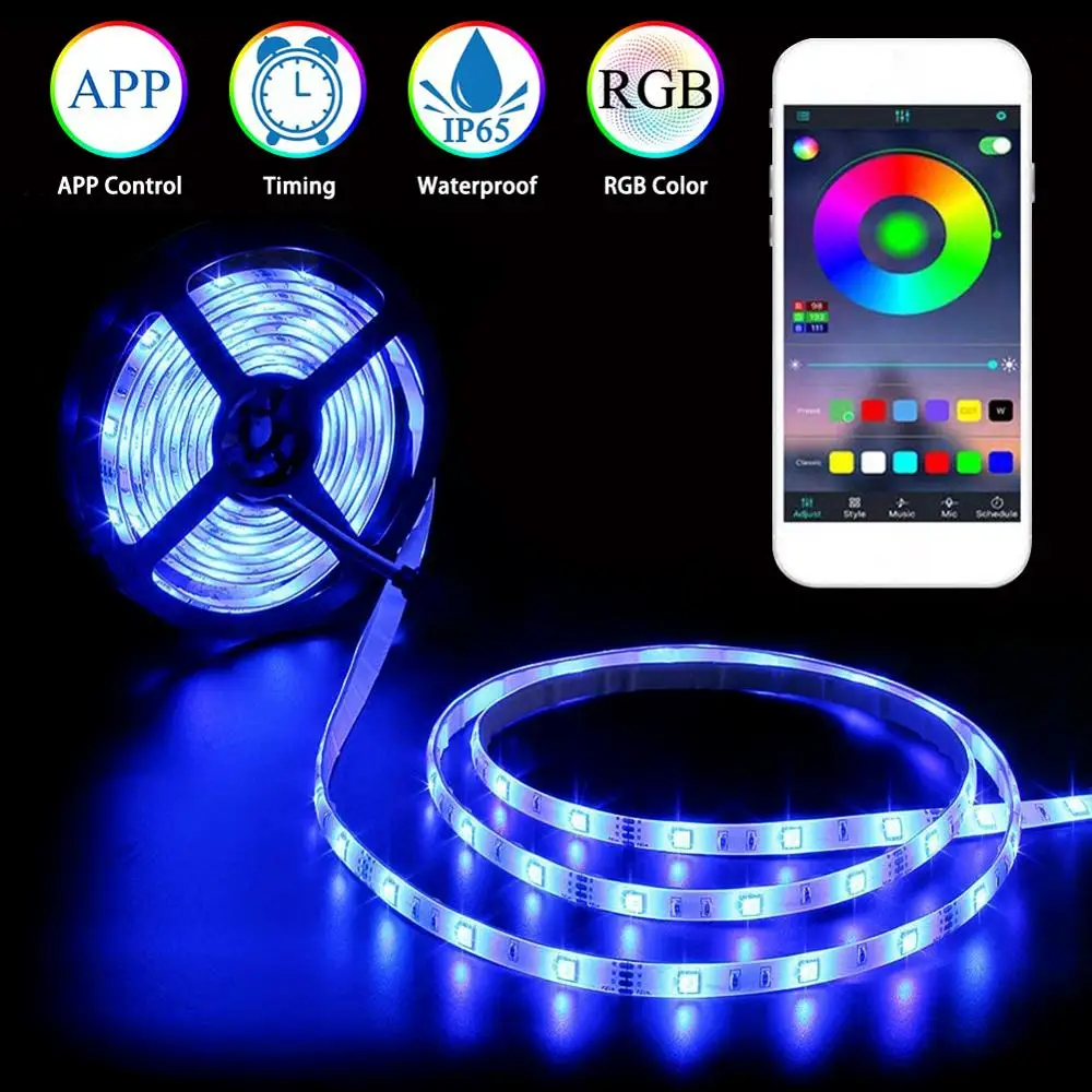 

RGB 5050 SMD LED гибкий водонепроницаемый пульт дистанционного управления 12 В постоянного тока + адаптер 5 м светодиодные ленты 50 светодиодов Alexa у...