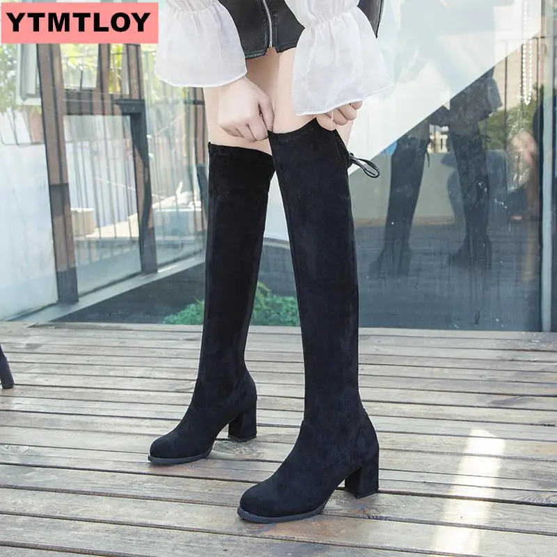 Узкие сапоги до колена из искусственной замши Зимние женские Пикантные высокие