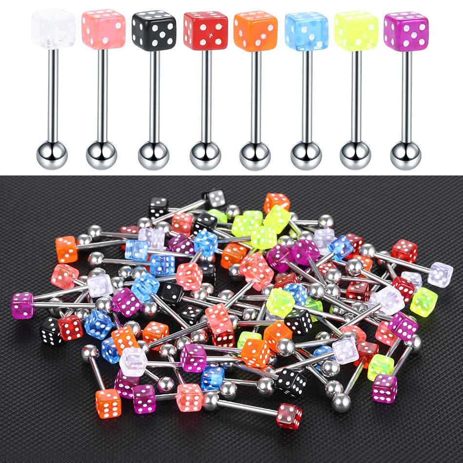 

80Pcs Stainless Steel Tongue Piercing Ring Mix Dice Tongue Barbell Lot Ear Nipple Piercing Ring Fashion Body Piercing Jewelry