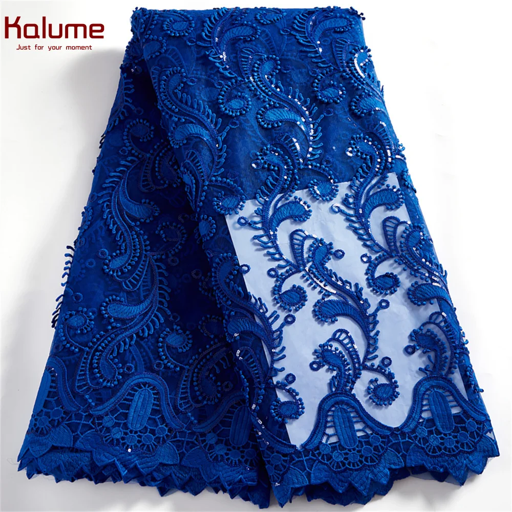 

Kalume African Net Lace Fabric Tissue 5 Yards 2021 Nigerian French Tulle Lace Fabric Sequins High Quality For Diy Dress H2532