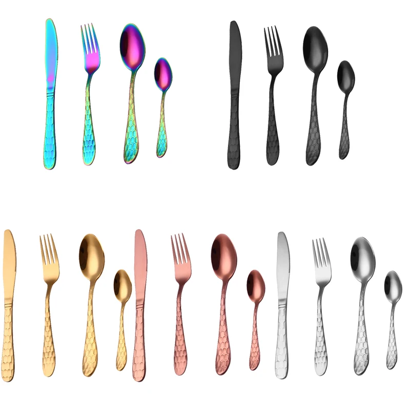 Столовые приборы из нержавеющей стали набор радужной кухонной посуды ложка и