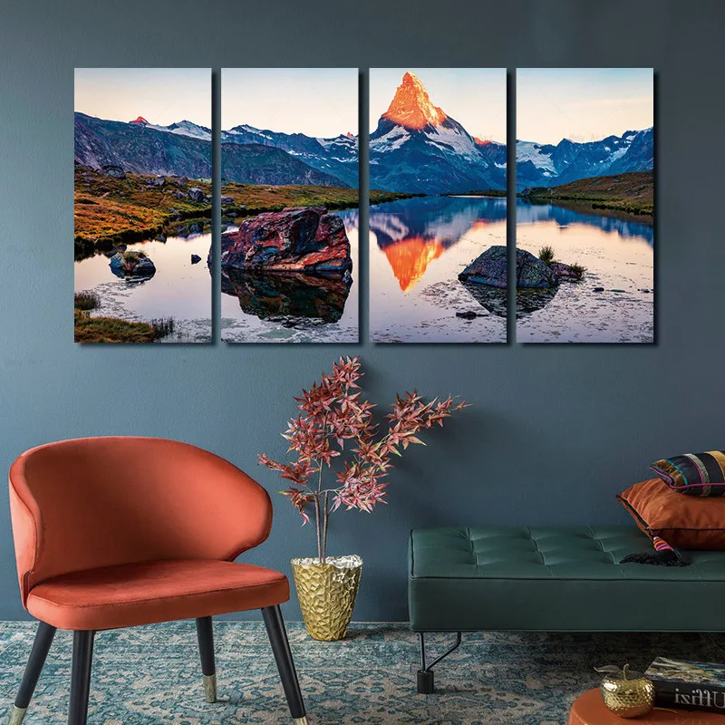 4 шт фермы горный озеро с водопадом холст картины Wall Art современный Плакаты принты