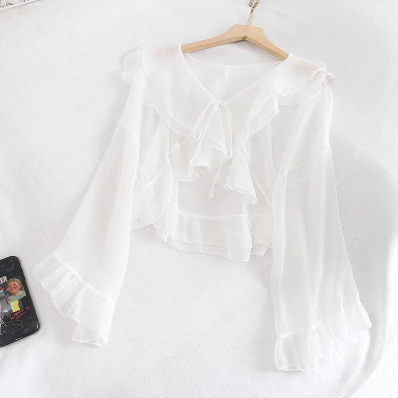 

South Korea lady everything down falbala brief paragraph small shawl chiffon unlined upper garment to coat the female