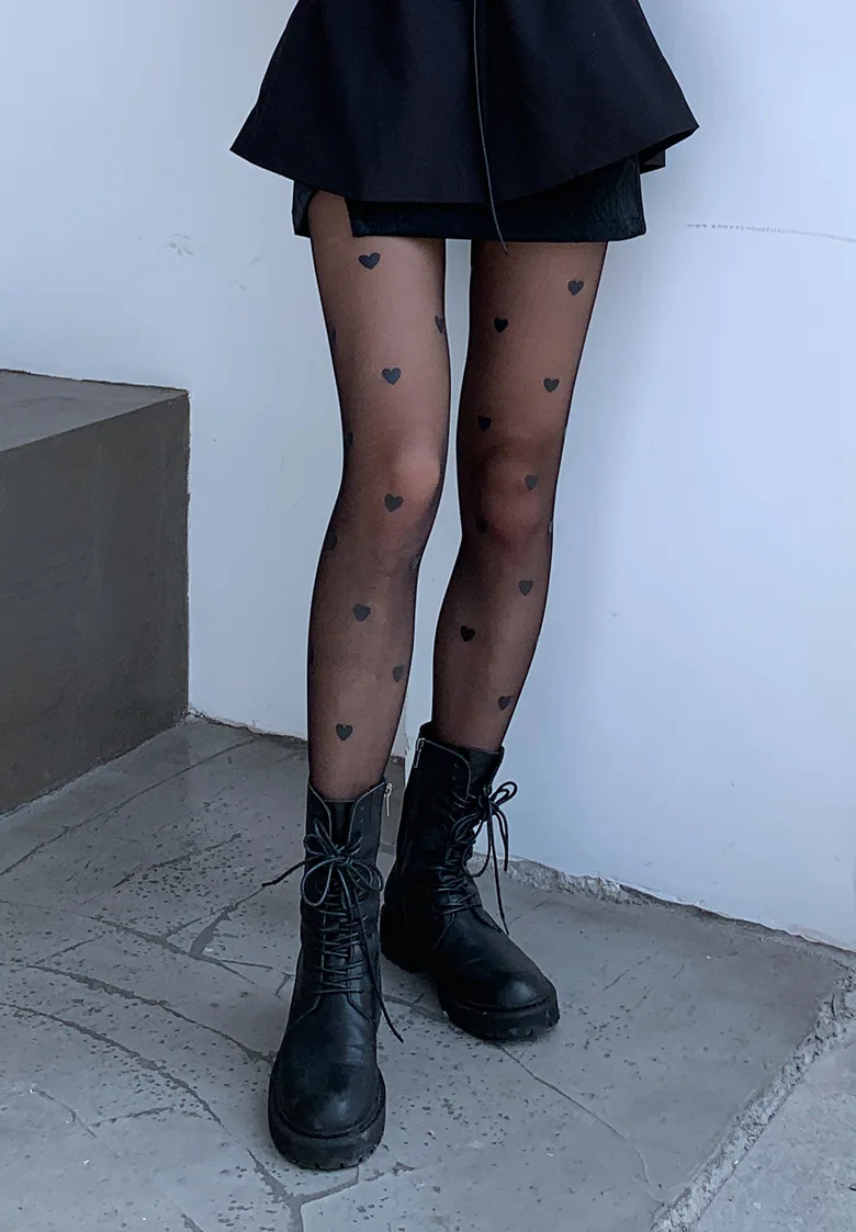 Пикантные женские колготки KASURE летние с принтом сердца нейлоновые бесшовные