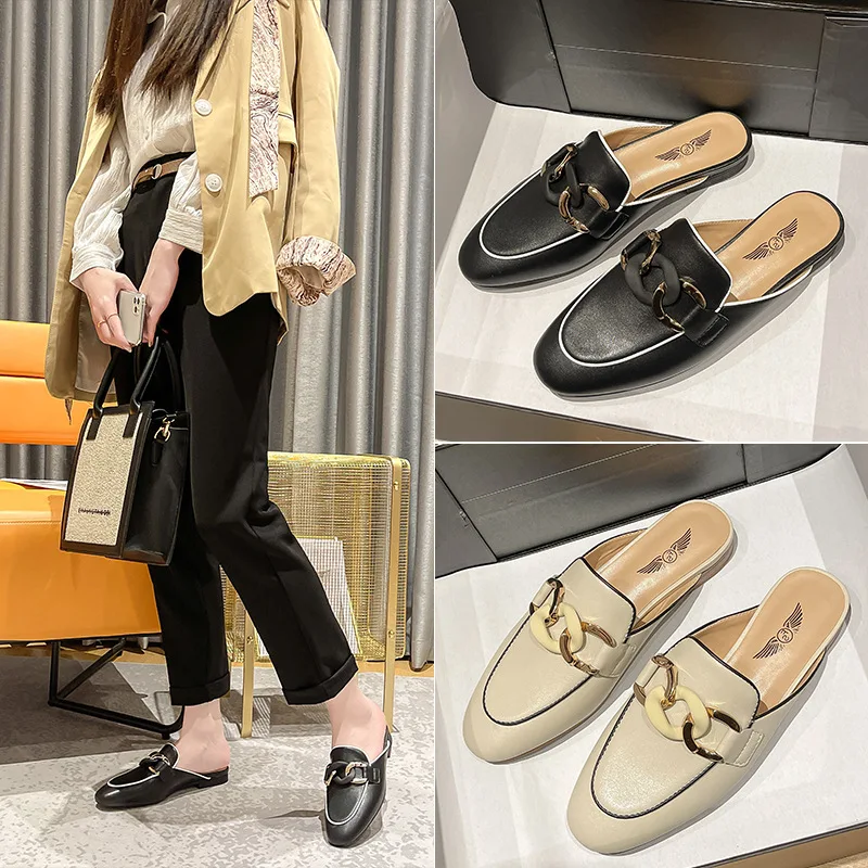 

Home Slippers Female Heels Beach Shoes Women Sandals Summer 2021 Female Shoes Woman Wedge Metal Decor Design Slippers for Women