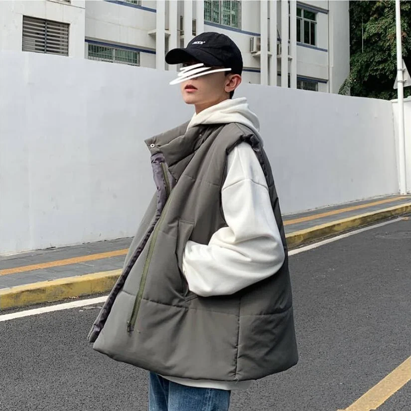 

Parkas Vests Men Solid Winter Outwear Casual Stand Collar Loose Cargo Jackets Solid Simple Plus Size 3XL Harajuku Streetwear New