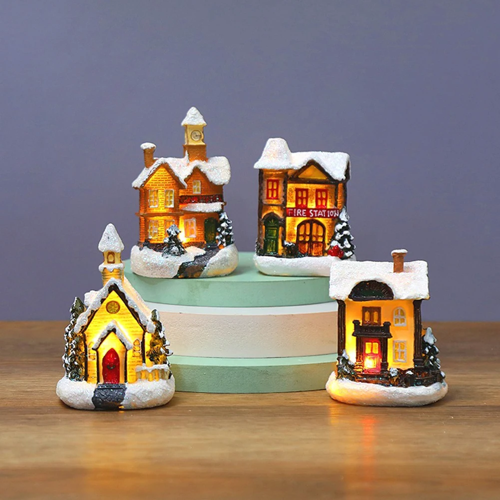 

LED Christmas Village House Lights Home Bedroom Desktop Resin Decorations Ornaments New Year Merry Christmas Kids Xmas Gifts