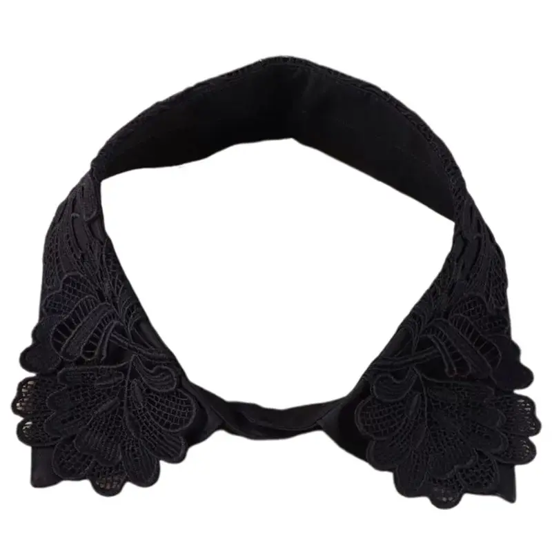 

Womens Hollow Out Lapel False Collar Detachable Embroidery Paisley Floral Fake Half-Shirt Blouse Retro Polyester Choker Necklace