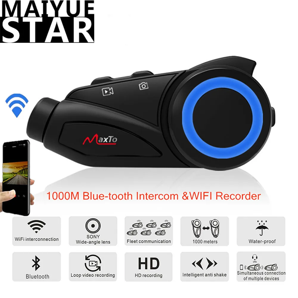

Maxto M3 motorcycle helmet walkie-talkie 6 rider Bluetooth WIFI Moto recorder with Sony lens HD 1080P 1000M motorcycle headset