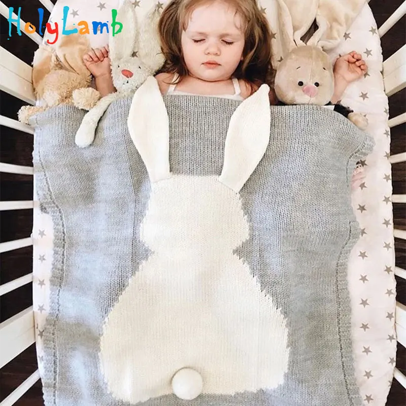 11,11 детское теплое одеяло с большими кроличьими ушками, мягкое Вязаное детское банное полотенце, постельное белье для малышей, одеяло, спаль...