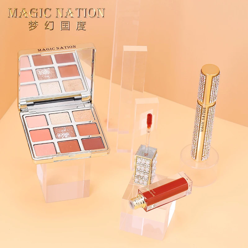 Beauty Pearl Diamond Shinny Makeup Set Lipgloss Eyeshadow Mascara Matte Velvet lipglaze Curcling lengthing Waterproof Pigmented