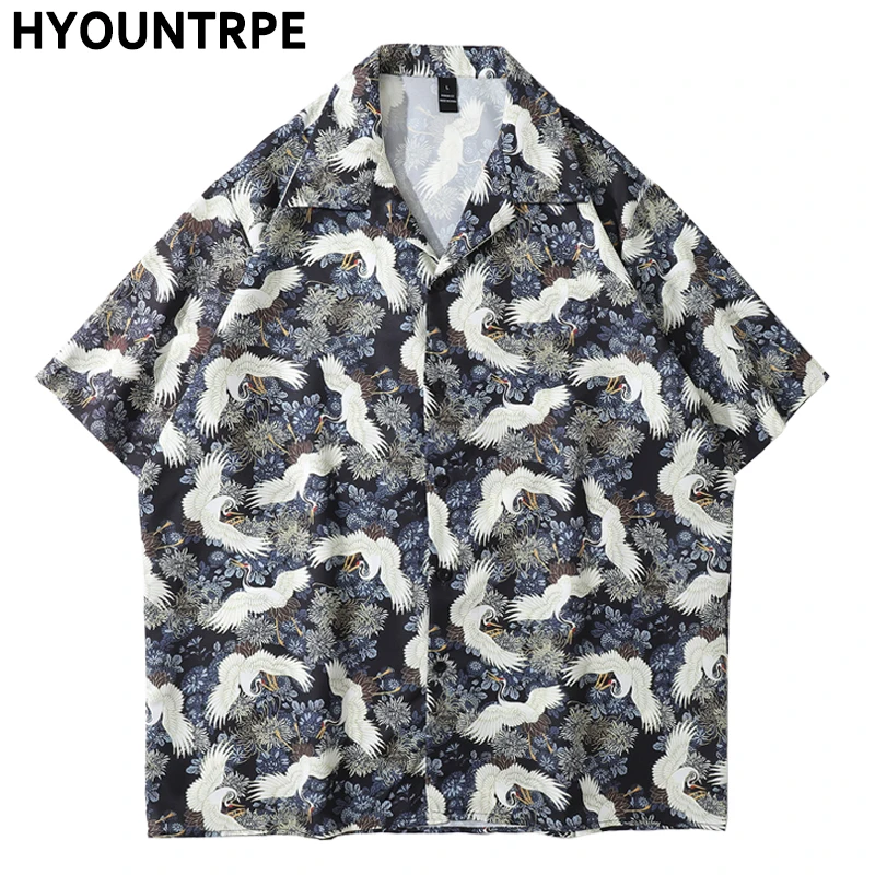 

Mens Shirts Japanese Style Print Hawaiian Shirt Summer Beach Loose Short Sleeve Hip Hop Vintage Aloha Shirt Harajuku Streetwear