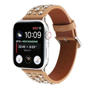Ремешок с заклепками для Apple Watch 4442 мм, спортивный браслет-петля, кожаный браслет для Apple Watch Series 54321 38 мм 40 мм