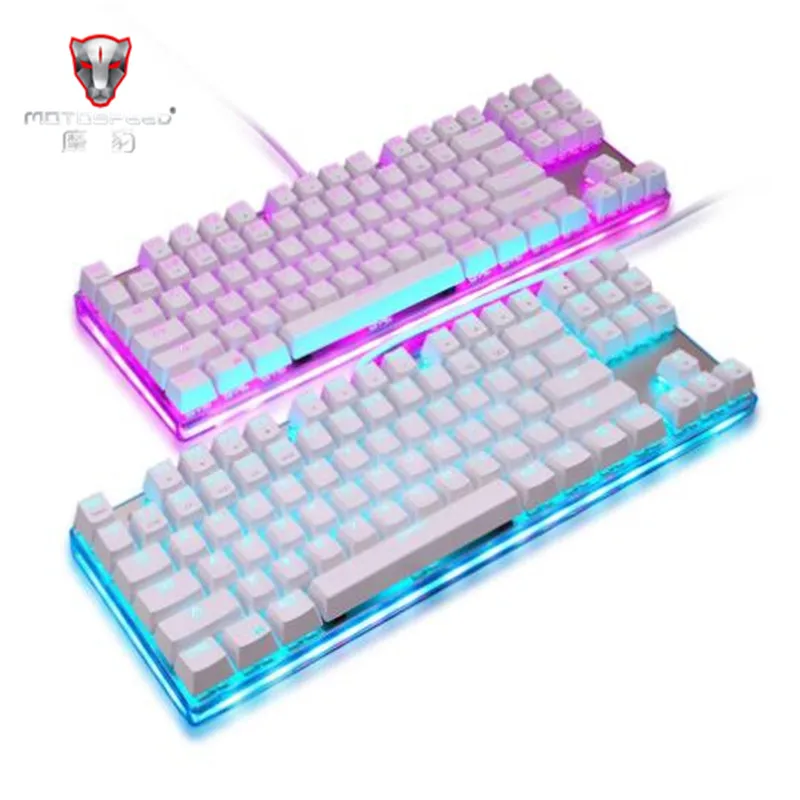 Motospeed K87S ABS USB2.0 Проводная Механическая клавиатура с RGB подсветкой синий переключатель для компьютерных игр и связывания белый 1,8 mCable