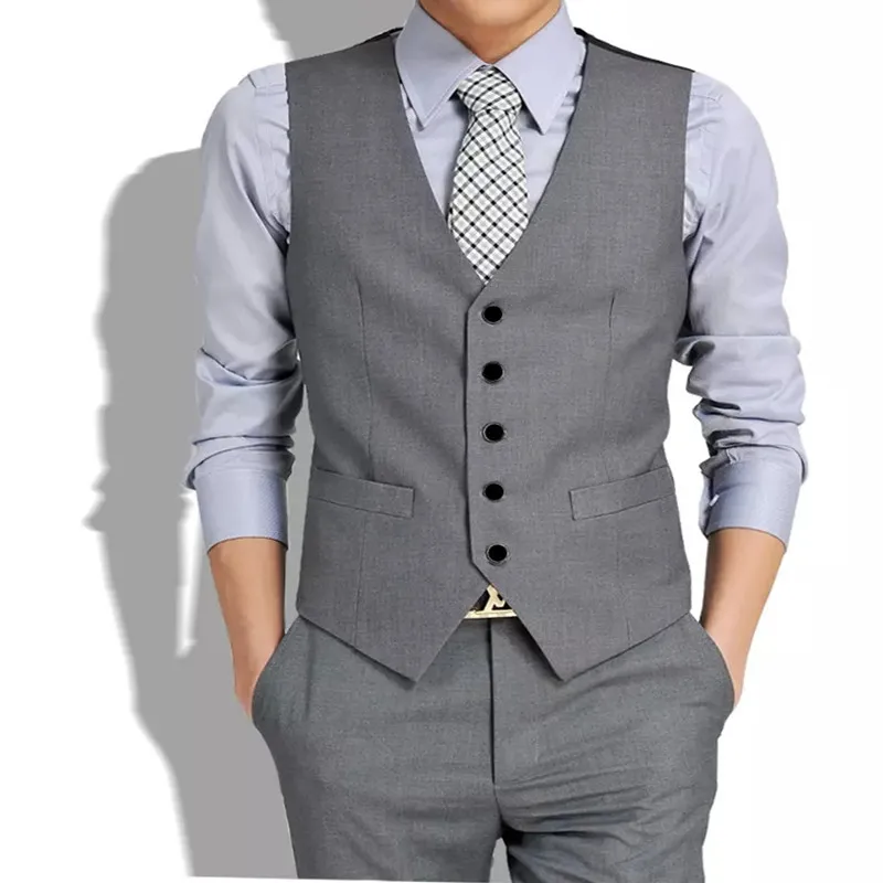 

Black Men Vest For Wedding Groom Tuxedo One Piece Slim Fit Waistcoat Solid Color Male Fashoin Clothes 2021