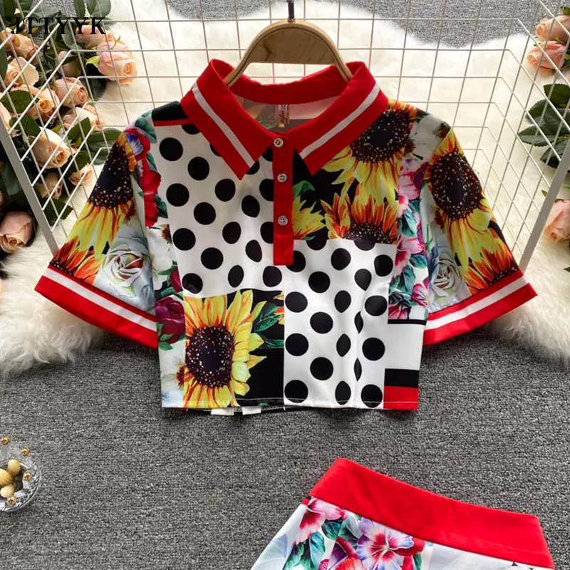 

Summer Bodycon Skirts Sets Womem 2021Short Print Shirt Short Sleeve Top + High Waist Long Skirt Suits Ladies Two-Piece Set