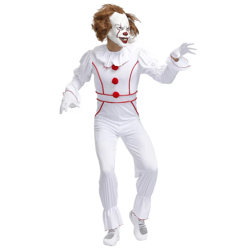White Horror Clown Joker Pennywise Killer Clown Cosplay Costume Adult Men Costume Fancy Halloween Outfit Suit Clown Costume