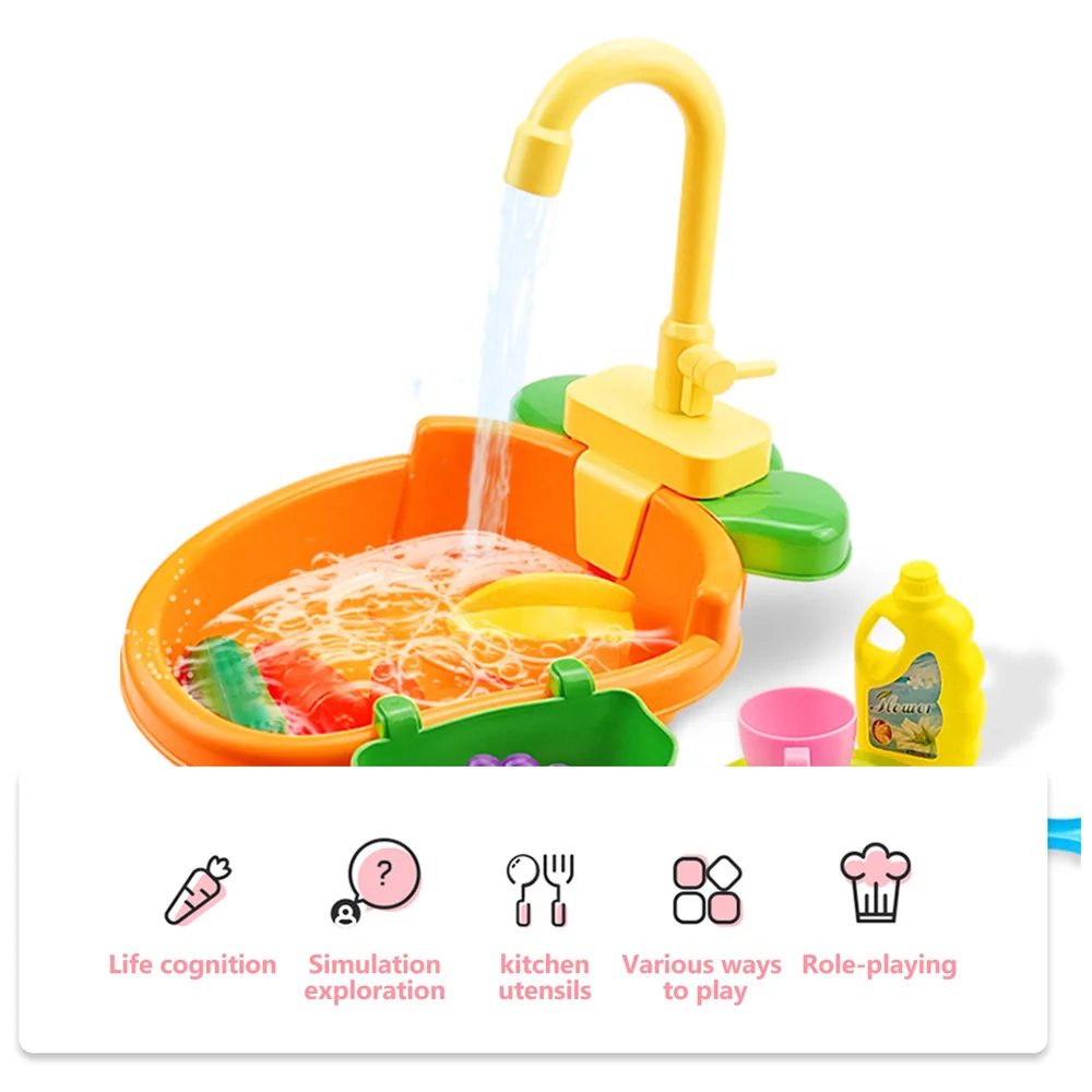 

1 Set Dishes Play Set Kitchen Sink Drain Simulation Fruit Vegetable Toys
