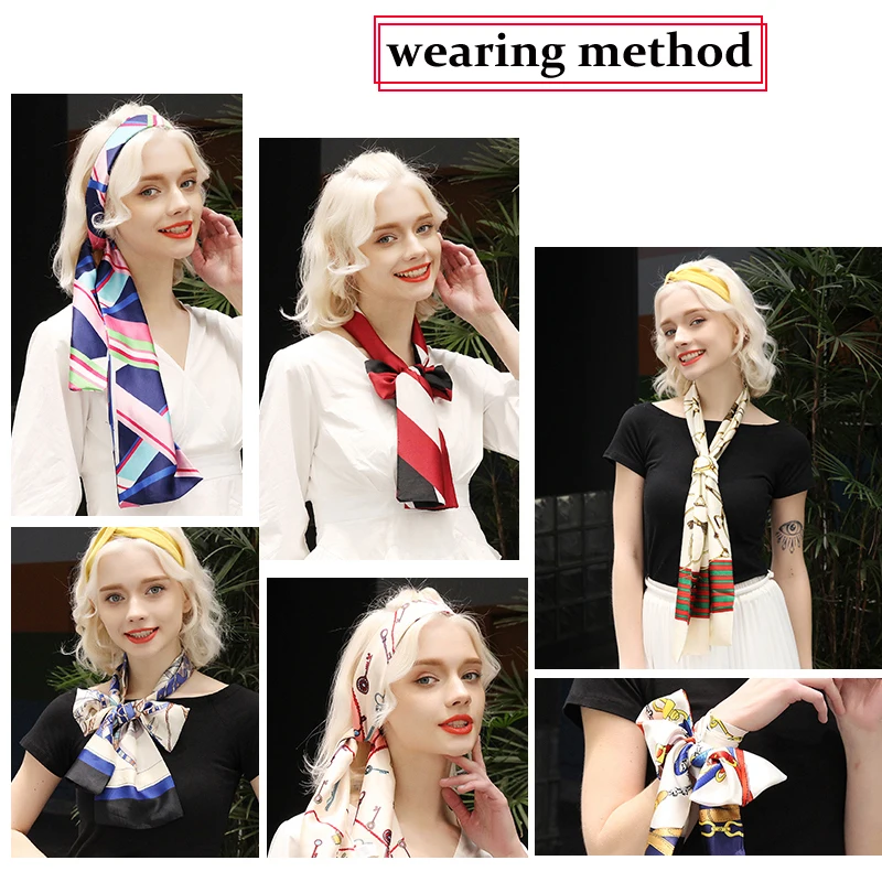 Лидер продаж Модный женский атласный шелковый шарф с цветочным принтом шикарные