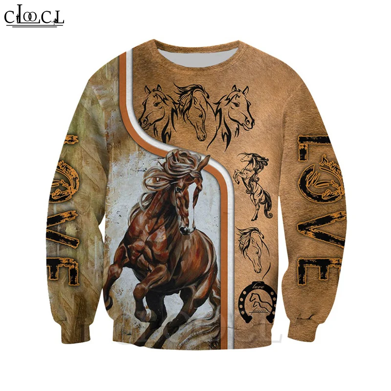 CLOOCL Модные мужские толстовки с животными 3D принт любовь лошадь Толстовка Harajuku