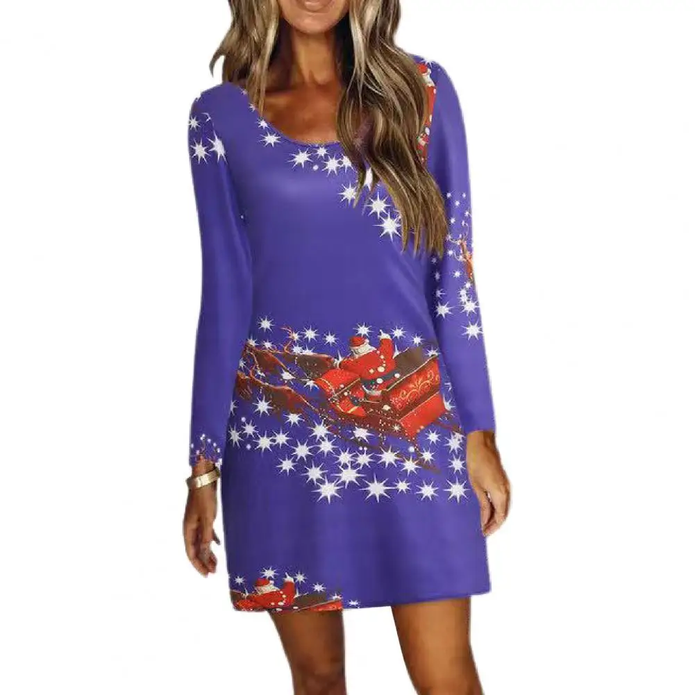 

Xmas Women Mini Dress Santa Claus Elk Sled Print O Neck Long Sleeve Autumn Winter Christmas Ladies Dresses Vestidos