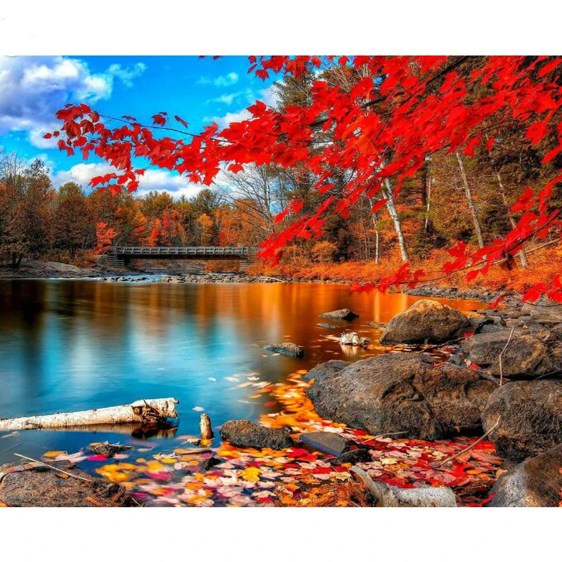 

Red Forest DIY Painting By Numebrs Landscape Picture By Numbers Modern Canvas Painting Unque Gift Artworks for Wall Art Decor