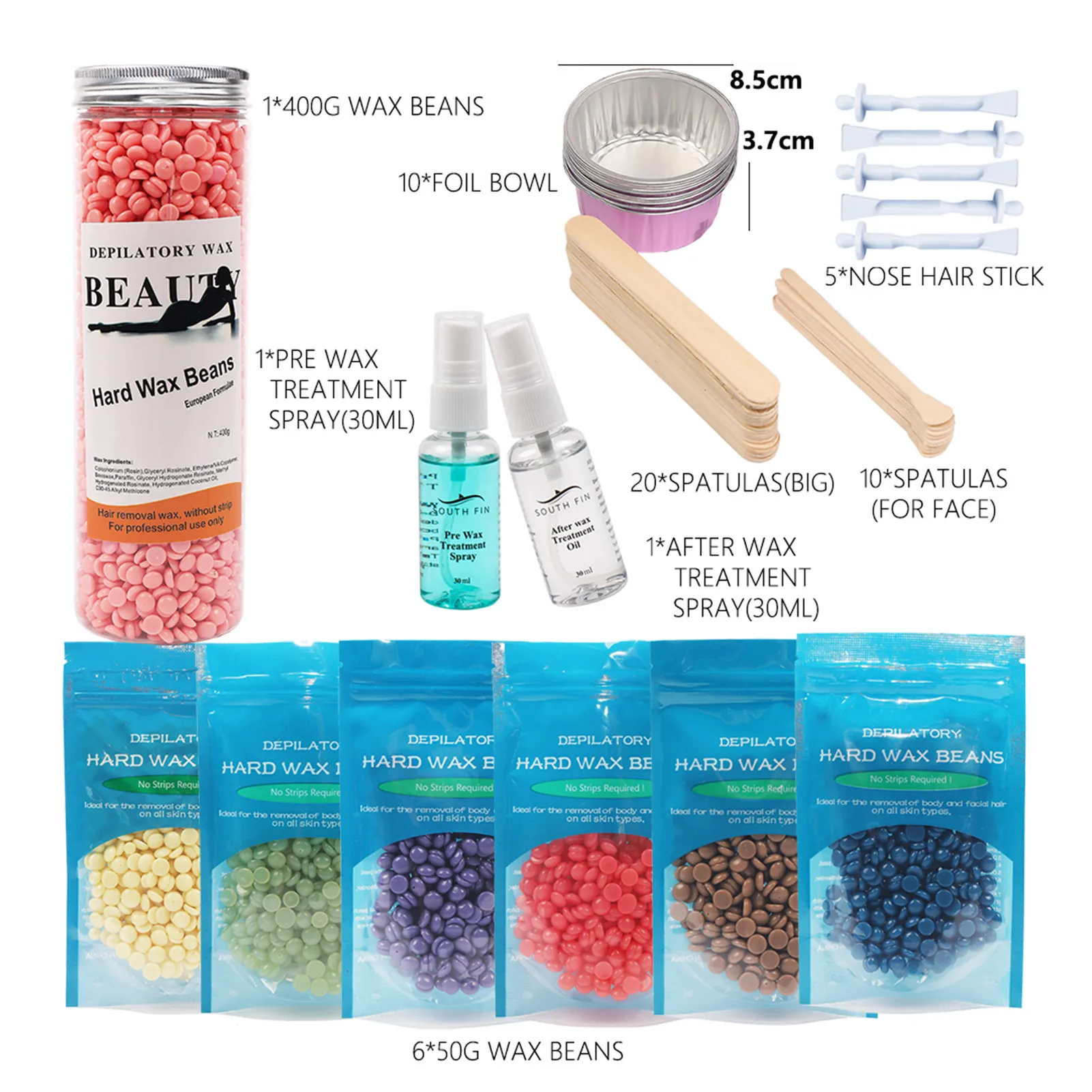 

100g 6 Bag Wax Beans Care Solution Set Depilatory Hot Film Wax Pellet Removing Bikini Face Hair Legs Arm Hair Removal Bean