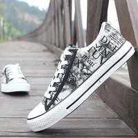 2021 new low cut canvas sneakers mens shoes all match trend shoes student graffiti cloth shoes breathable casual flats shoes