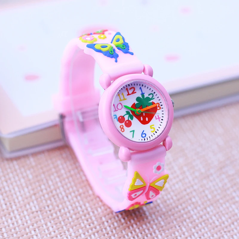 

2021 new children girls strawberry butterfly silicone strap wristwatch students lovely cute beauty little kids electric watches
