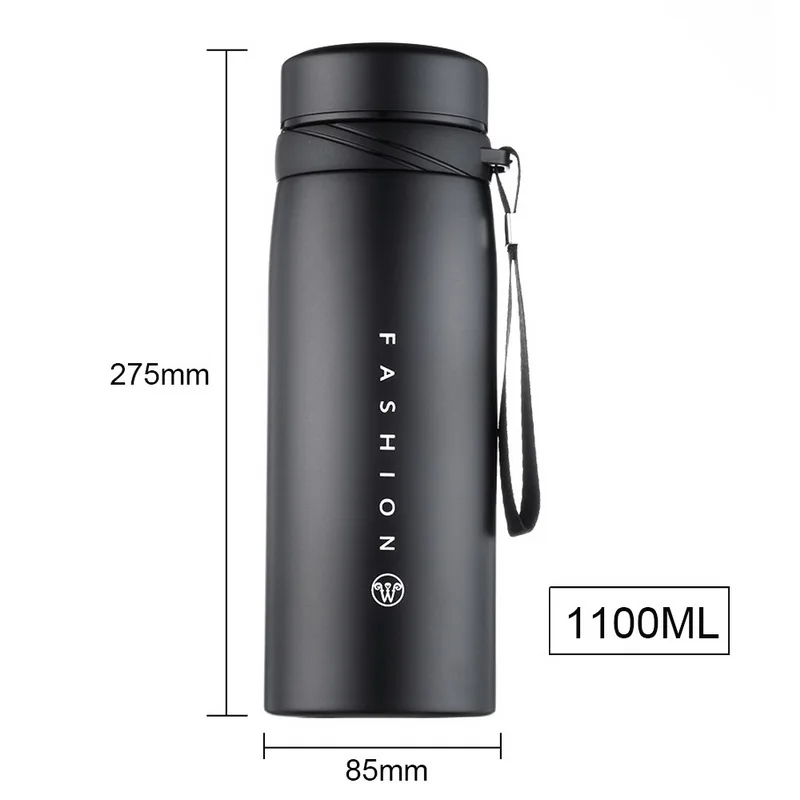 1100ml Black Большая емкость термос бутылка из нержавеющей стали стакан с герметизацией бутылка для воды портативная вакуумная колба для кофе кружка дорожная чашка - Цвет: 1100ml Black