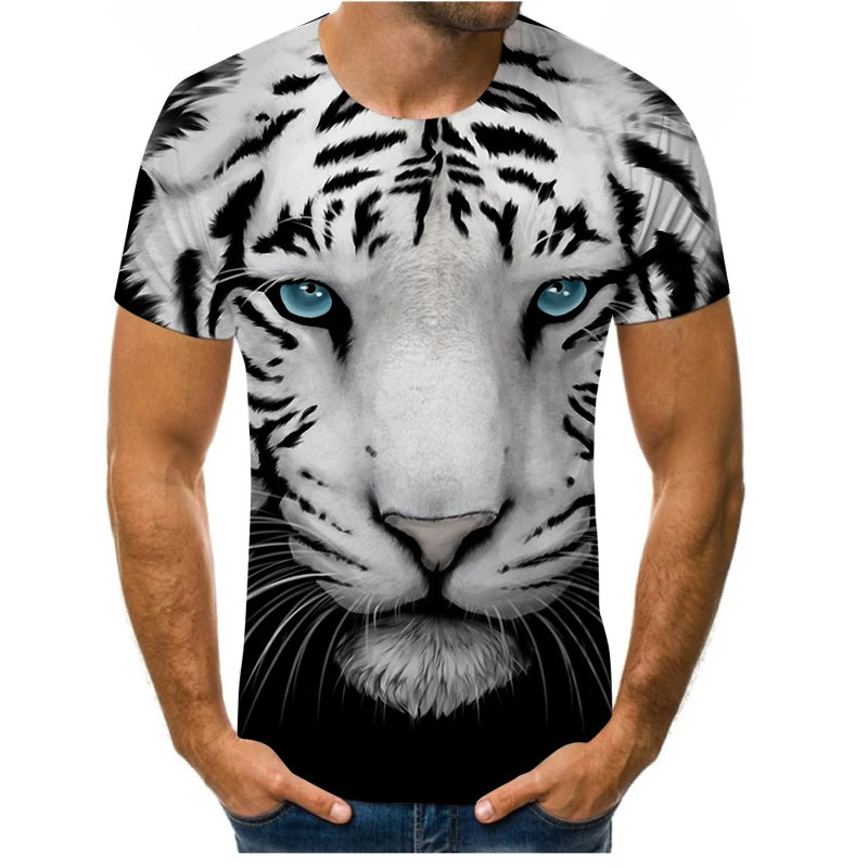 

Summer new style 3D printing white tiger lion O-neck T-shirt handsome and versatile casual short-sleeved XXS-6XL