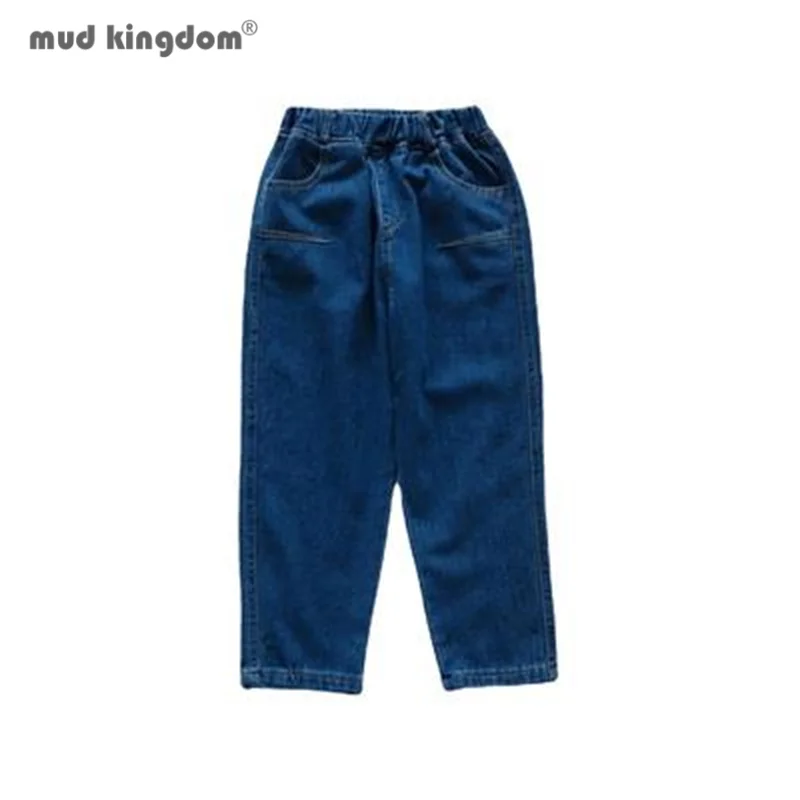 

Mudkingdom Toddler Girl Denim Pants Elastic Waist Pocket Solid Fashion Letter Blue Casual Jeans for Kids Clothes Spring Autumn