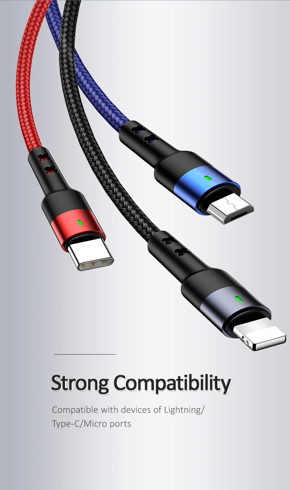 3 в 1 USB кабель для iPhone X 8 7 6 6S Plus Micro USB для Xiaomi type-C кабель для samsung S9 S8 зарядный кабель 2A шнур зарядного устройства