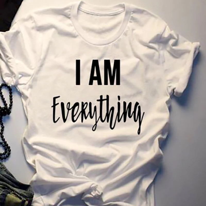 

Women T Shirt Matching Tshirt I AM Everything Letter Print Summer T-shirt Casual Top