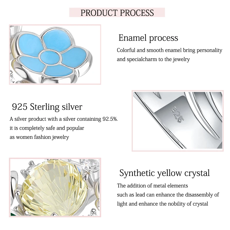 

925 Sterling Silver Fashion High Quality Zircon Synthetic Crystal Stone Colorful Enamel Butterfly Ring For Women Fine Jewelry