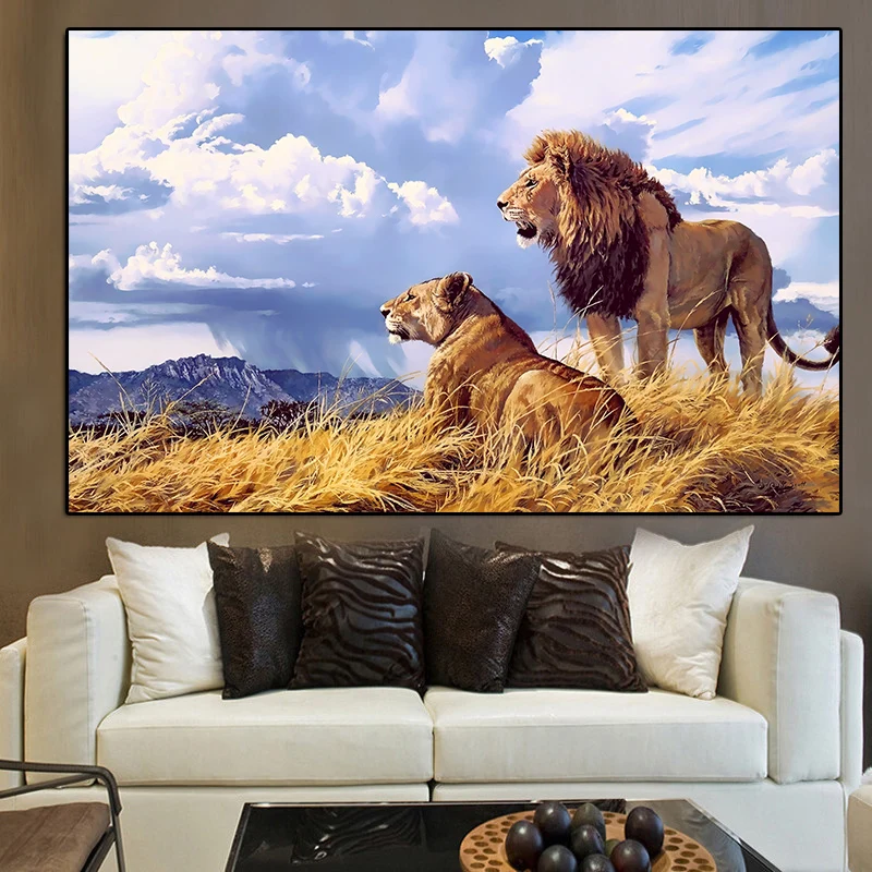 Пару Африки Львы Животные масляной живописи Плакаты принты Quadros настенные