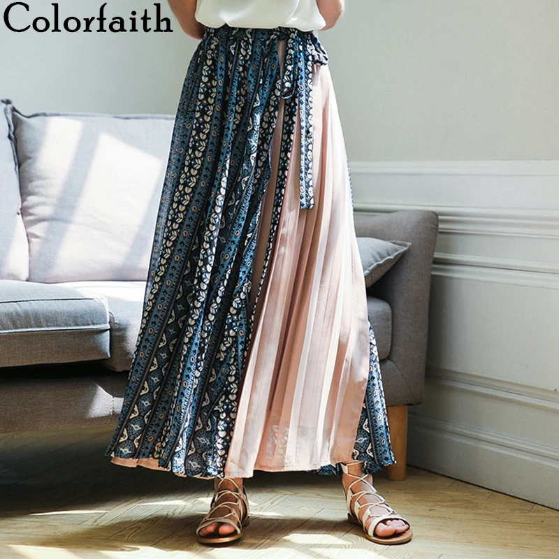 Женская плиссированная юбка Colorfaith повседневная винтажная шифоновая длинная