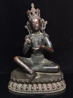 16chinese temple collection old bronze cinnabar lacquer tara bodhisattva guanyin sitting buddha ornaments town house