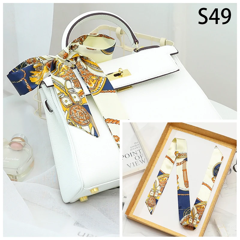 

Long Silk Scarf New Print Handle Bag Ribbons Head Wraps for Women Brand Skinny Design Luxury Brand Bag Scarf Neckerchief